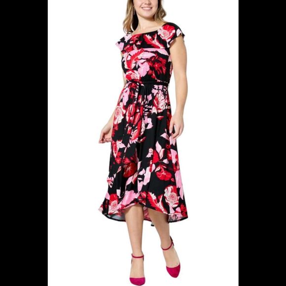 C Wonder by Christian Siriano Off Shoulder Flounce Dress Floral Black - Tall - Picture 1 of 1